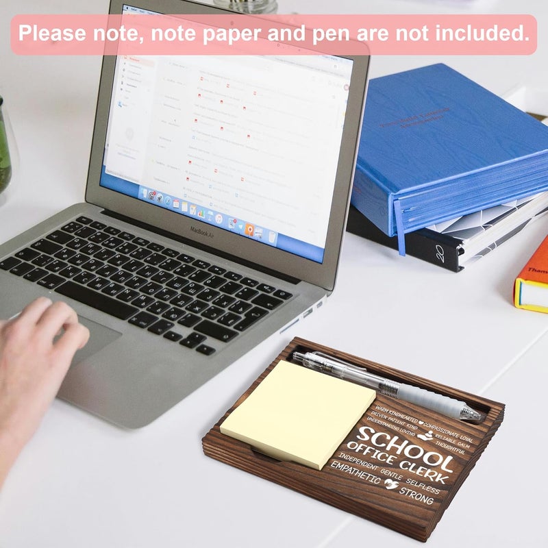 FTONENI School Office Clerk Appreciation Gifts, Thank You Gift for School Clerk, Secretary Office Staff Appreciation Gifts, Sticky Note Holder Wooden Notepad & Pen Holder 6.5" x 4.7" - FTA252 - Image 5